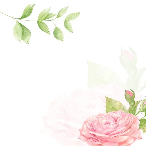 Елегантні Абстрактні Фонові Троянди Шаблон Запрошення Весілля Набір Квітковим Акварельним — стокове фото