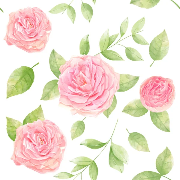 Bel Modello Acquerello Disegnato Rose Fiorite Con Foglie Stampa Perfetta — Foto Stock