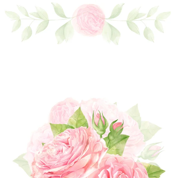아름다운 복숭아 꽃무늬와 초대장 — 스톡 사진