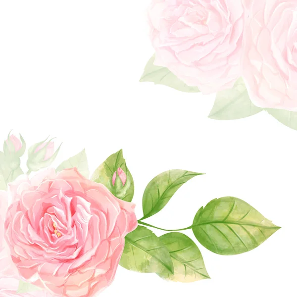 Modello Invito Nozze Con Fiori Acquerello Dipinti Mano Colore Rosa — Foto Stock