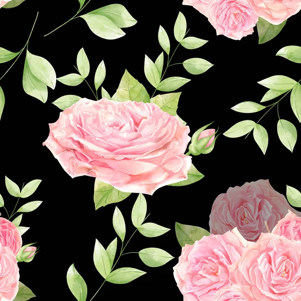 Акварельний Візерунок Свіжих Квітів Квітковий Візерунок Чорному Тлі — стокове фото