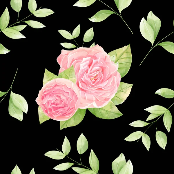 Beautiful Seamless Print Painted Roses Herbs Stylish Print Textile Design — Stock Photo, Image