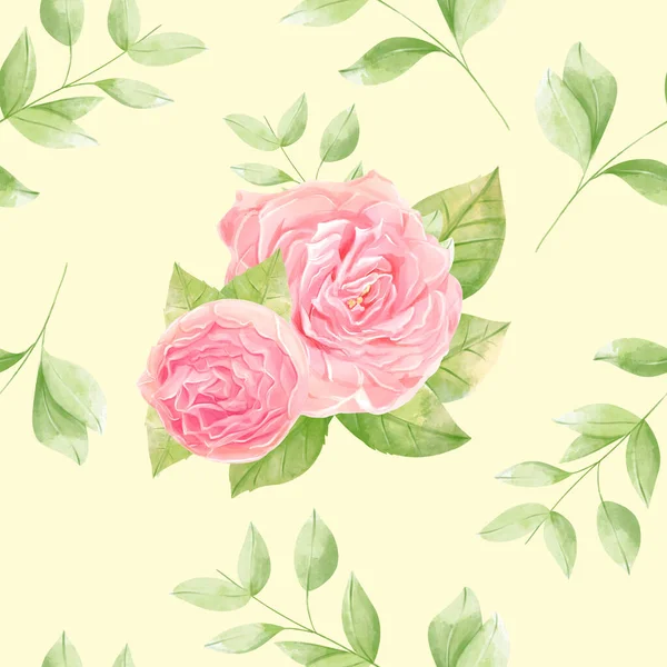 Watercolor Seamless Pattern Peonies Leaves Roses Cream Background Hand Drawn — Stock Photo, Image