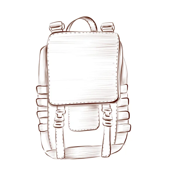 stock image Tourist backpack camping freehand drawing isolate. Rough vintage monochrome brown freehand illustration isolated on transparent background.