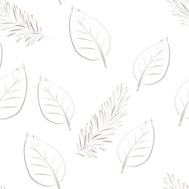 Yaprakları ve köknar dalları olan kusursuz bir arka plan. Robot resim. Serbest çizim. Eski tarz. Orman. Orman deseni.