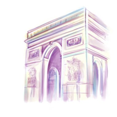 Suluboya. Zafer Takı 'nın çizimi, Paris. Mimarlık, Fransa manzarası.