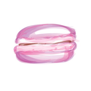 Elle boyanmış pembe makaronun suluboya çizimi, izole..