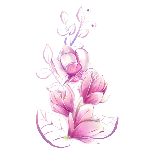 Magnolia Watercolor Pattern Spring Clipart Design Element Romantic Style Clipart — Stock Photo, Image