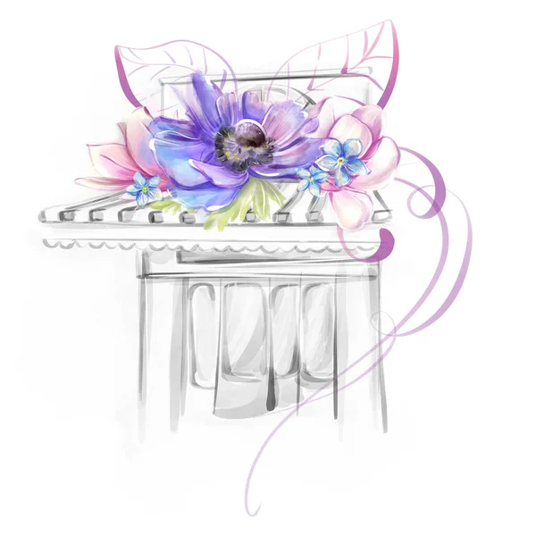 Γαλλικό Μαγαζί Φούρνος Βιτρίνα Λουλούδια Σχέδιο Ακουαρέλα Για Σχεδιασμό Καρτ — Φωτογραφία Αρχείου