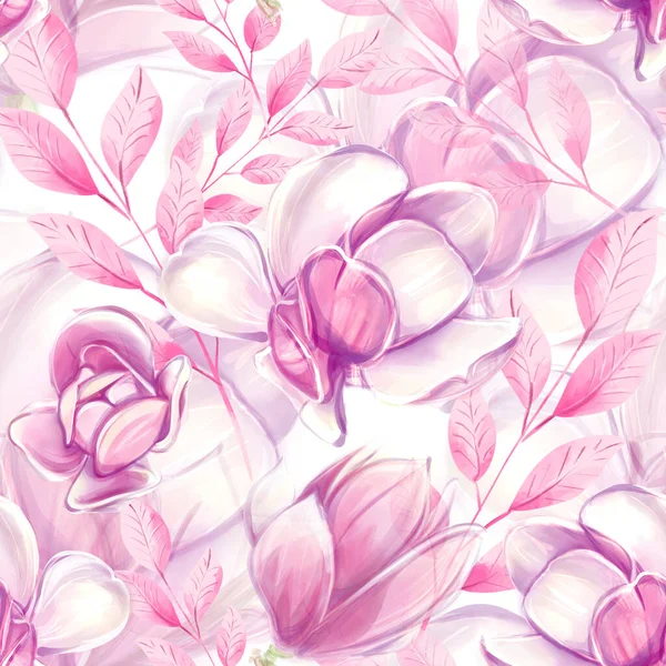 Магнолія Безшовний Візерунок Весняні Квіти Акварельному Стилі Романтичний Квітковий Візерунок — стокове фото