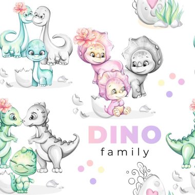 Yavru dinozor, Dino ailesi ile kusursuz bir düzen. Dekor için tırman, çıkartmalar, tarihi hayvanların olduğu baskılar.