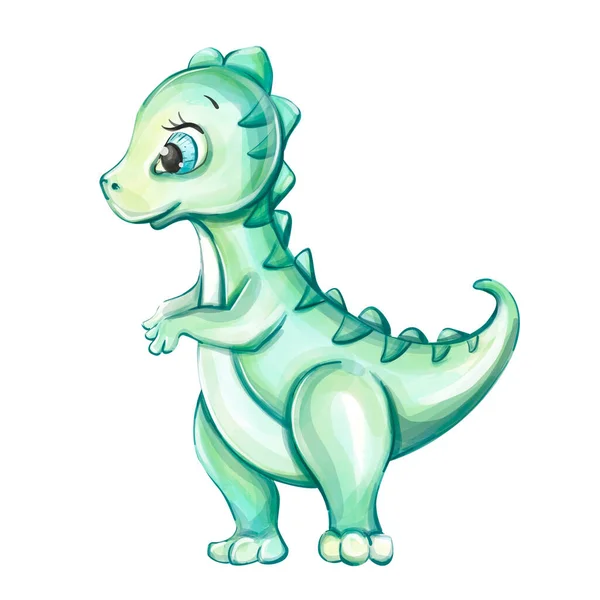 Watercolor cute dinosaur for nursery, newborn. Cartoon animal for kids design. Tyrannosaur Reks