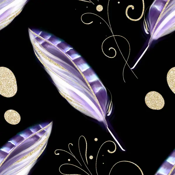 Motif Aquarelle Sans Couture Avec Des Plumes Faisan Violet Sur Images De Stock Libres De Droits