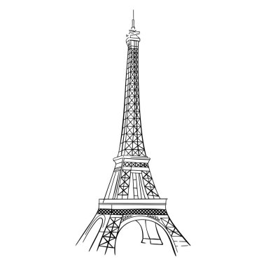 Eyfel Kulesi 'nin vektör çizimi. Paris posteri, tebrik kartı, elle çizilmiş baskı. Fransa 'nın ünlü sembolü. Devre için siyah siluet