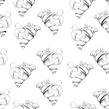 Vektör Geleneksel kusursuz desenli Fransız kruvasanı. Paris Kafe Fırını, el yapımı illüstrasyon. Geleneksel yemek. Devre için siyah siluet