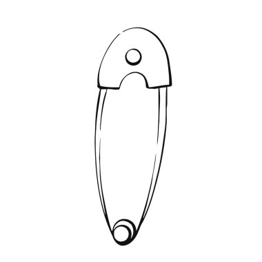 Pin, dikiş aleti, antika. Terzilik ve dekorasyon. Grafik vektör çizgisi, el çizimi, kriket için siyah siluet.