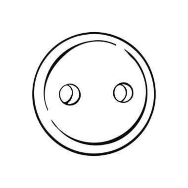 Dairesel TwoHole Düğmesi, Artistik Moda İllüstrasyonu için Moda Aksesuarları İzole Etti. Grafik vektör çizgisi, el çizimi, kriket için siyah siluet.