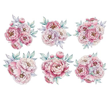 Soft pink and white peonies arranged in delicate clusters evoke a sense of tranquility and joy during a vibrant spring day. clipart