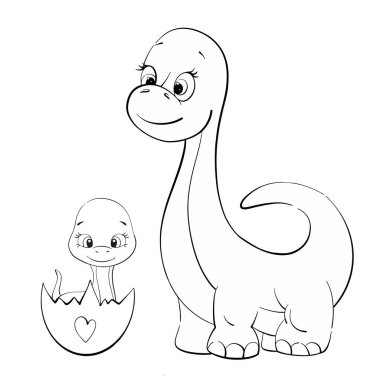 Anne ve bebek diplodocus, dinozorları taşıyın. Bebek partisi, çocuk odası, dekor, çıkartmalar, tarihi hayvanların olduğu baskılar için tırman. Cricut için siyah çizgi silueti