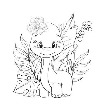 Bebek dinozor taşıyıcısı. Palmiye yapraklı diplodocus, bebek partisi için Clipart çocuk odası, dekor, çıkartmalar, tarihi hayvanların olduğu baskılar. Jurasik dönem. Devre için siyah siluet