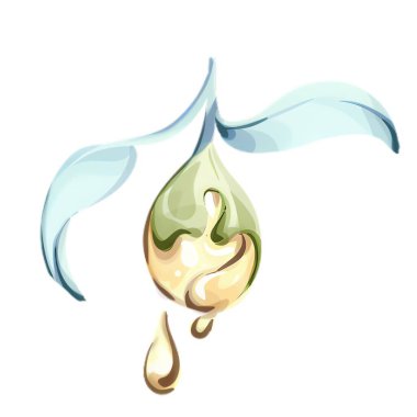 Bu sanatsal illüstrasyonda sulu boya tarzında yapılmış zeytin ve zeytin yağı sergileniyor. Canlı renkler parlak yağ damlasıyla vurgulanan zeytinlerin zengin dokusunu vurgular.