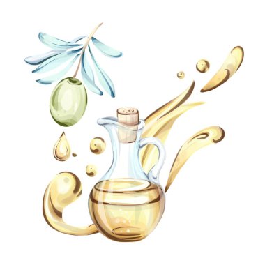 Bu sanat eserinde canlı bir suluboya tekniğinde zeytin ve bir şişe zeytin yağının hassas bir tasviri yer alıyor. Tasarım zeytinlerin ve yağlarının doğal güzelliğini vurguluyor.