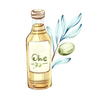 Zeytin ve zeytin yağı, İtalyan mutfağı ve doğasındaki önemini vurgulayan canlı suluboya renklerle güzelce resmedilmiştir. Bu sanat eseri sağlıklı beslenmenin özünü yansıtıyor.