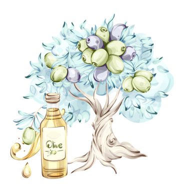 Bu sanat eserinde bir şişe zeytinyağının yanında yeşil ve mor zeytinlerle süslenmiş canlı bir zeytin ağacı yer alıyor. Nazik fırça darbeleri İtalyan mutfağının özünü ve doğanın güzelliğini yakalar.