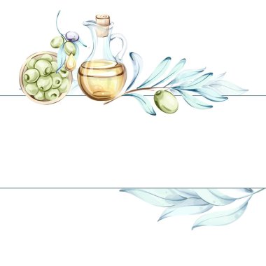 Büyüleyici suluboya illüstrasyonunda narin zeytin ve bir şişe zeytin yağı sergileniyor. Bu sanat eseri İtalyan mutfağının özünü temsil ediyor. Doğayı kutlayan güzellik ve...