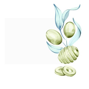 Bu sanat eserinde suluboya tekniğinde ele geçirilen zeytin ve zeytinyağı hassas bir düzenleme yer almaktadır. Yumuşak renkler ve akışkan formlar, İtalyanca 'da bu zımbaların doğal güzelliğini vurgular.