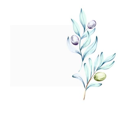 Bu suluboya resimde yeşil ve siyah zeytinlerle süslenmiş canlı zeytin dalları sergileniyor. Hassas vuruşlar İtalyan mutfağının özünü ve doğanın güzelliğini yakalar. Onlar için ideal.