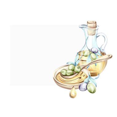 Bu suluboya resim, İtalyan mutfağının özünü ahşap bir kâse ve bir şişe zeytin yağı ile tasvir eder. Yumuşak renkler doğal güzelliği yansıtır.