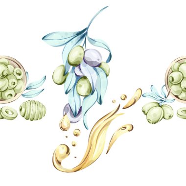 Zeytinyağı damlacıklarıyla sarmalanmış zeytinlerin ahenkli bir düzenini yansıtan bu sanat eseri suluboya tekniğiyle İtalyan mutfağının özünü yakalar..