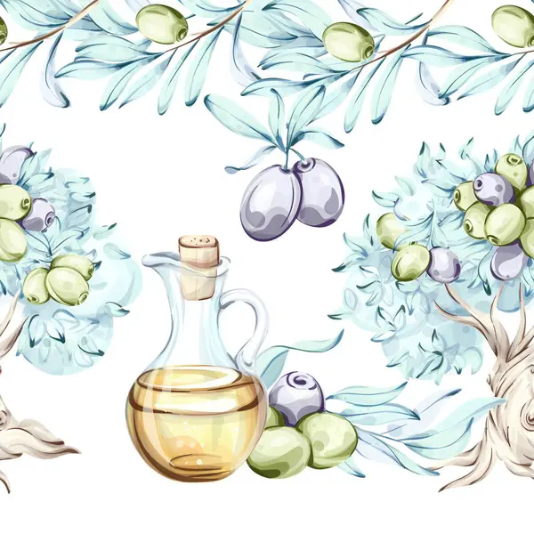 Zeytin ve zeytin yağının pürüzsüz bir şekilde sıralandığı büyüleyici bir suluboya çizimi serisi. Bu sanatsal tasvir, doğanın güzelliğini ve İtalyan mutfağının zenginliğini vurguluyor.