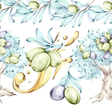 Canlı bir suluboya koleksiyonu zeytin ve zeytinyağı sergiliyor, kusursuz bir desenle zarif bir şekilde düzenlenmiş. Sanat eserleri İtalyan aşçılık geleneklerinin özünü yansıtıyor.