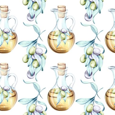 Bu pürüzsüz desenler zeytin ve zeytinyağı şişelerini suluboya tekniğiyle güzelce resmediyor. Zengin renkler ve doğal formlar İtalyan mutfağının özünü yansıtıyor.