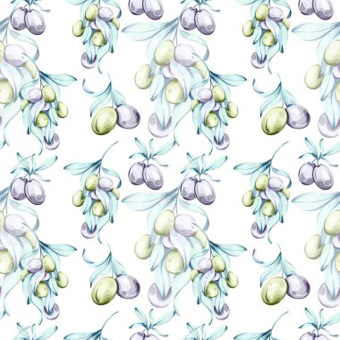 Bu pürüzsüz desen, İtalyan mutfağının özünü yansıtan zeytin ve zeytin yağının suluboya resimlerini sergiliyor..