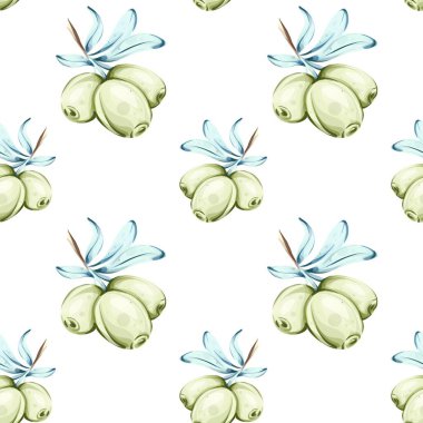 Sulu boya tekniğindeki ince yaprakların eşlik ettiği kusursuz yeşil zeytin deseni çok güzel bir şekilde resmedilmiş. Bu tasarım, İtalyan mutfağının ve doğanın güzelliğini yansıtıyor.