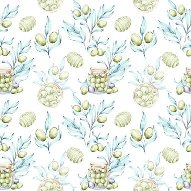 Bu kusursuz desenler, İtalyan mutfağının özünü ve doğanın zarafetini kutlayan zeytin ve zeytin yağının güzel suluboya resimlerini sergiliyor..