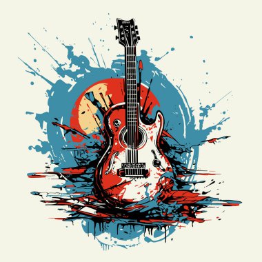 Gitar merkezli bir tişört tasarımı stil ve müzikal bir betimlemedir..