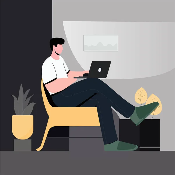 Muž Sedící Doma Laptopu — Stockový vektor