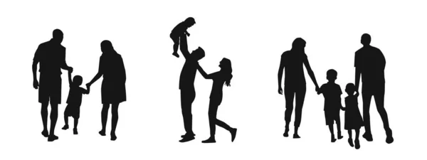 Familiensilhouette Ehepaar Und Kinder Silhouette — Stockvektor