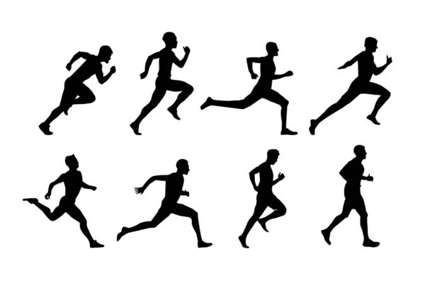 Uomo Che Corre Silhouette Runner Corsa Giovane Uomo Silhouette — Vettoriale Stock