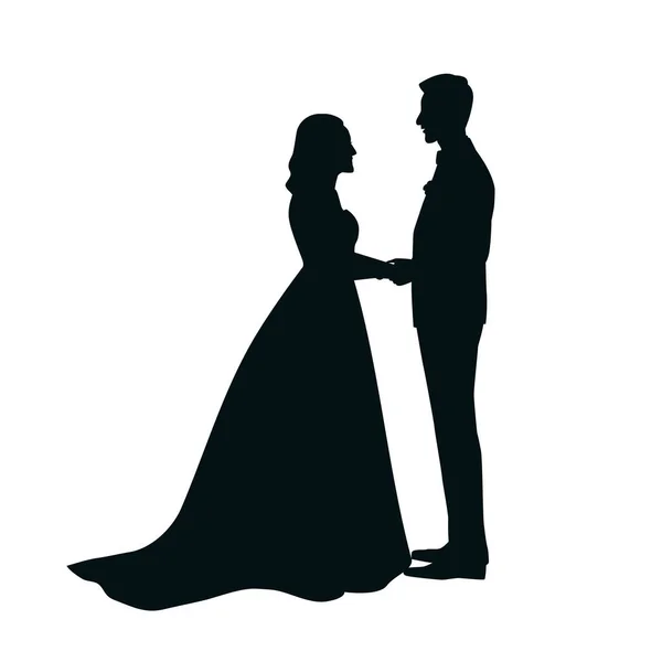 Весільна Пара Силует Наречений Наречена — стоковий вектор