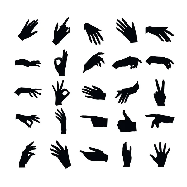 Sílhueta Mão Conjunto Várias Mãos Mulher Silhueta Preta —  Vetores de Stock