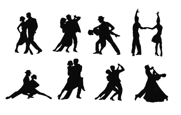 踊るカップルのシルエットのセット — ストックベクタ