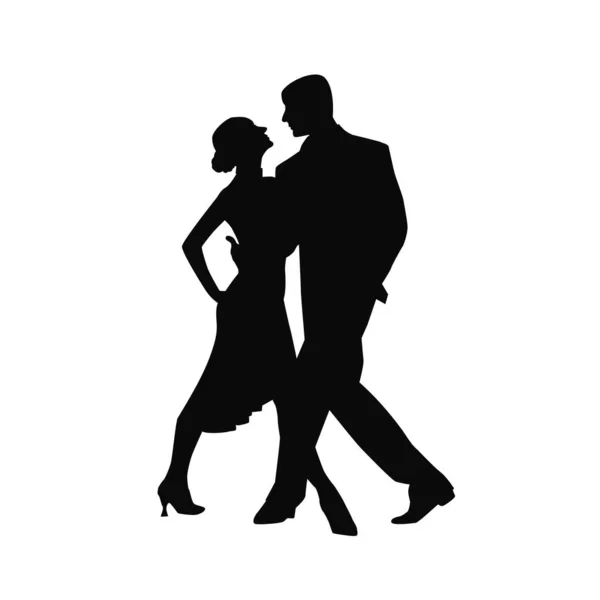 Beautiful Couple Dancing Silhouette — Stock Vector