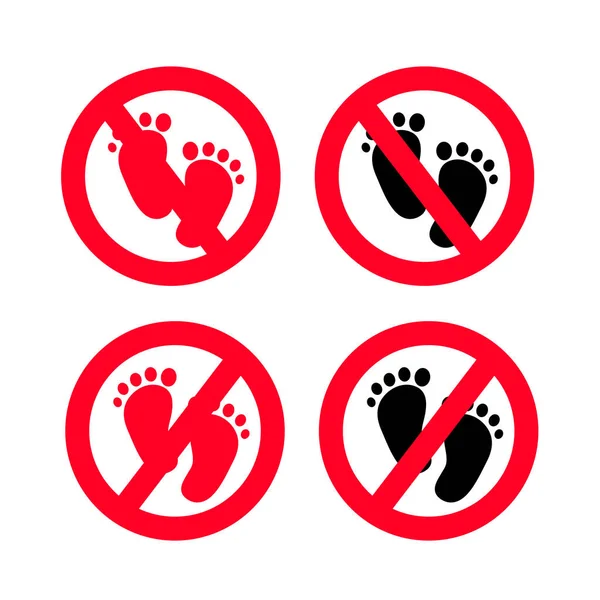 禁止されていない裸足のアイコン立って足跡を歩く足 かかとまたは足の注意 — ストックベクタ