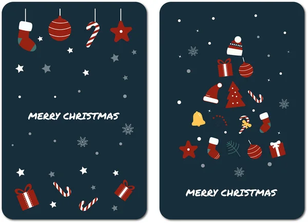 Feliz Natal Bonito Cartão Definir Elementos Com Letras Texto Branco — Vetor de Stock