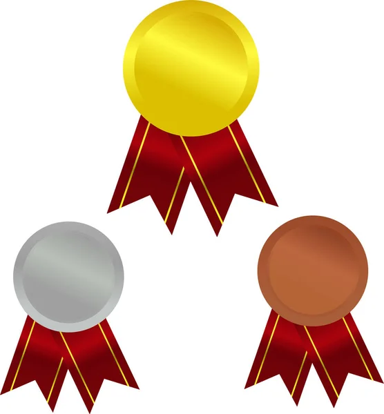 Primeiro Lugar Segundo Lugar Terceiro Lugar Conjunto Medalhas Prêmio — Vetor de Stock